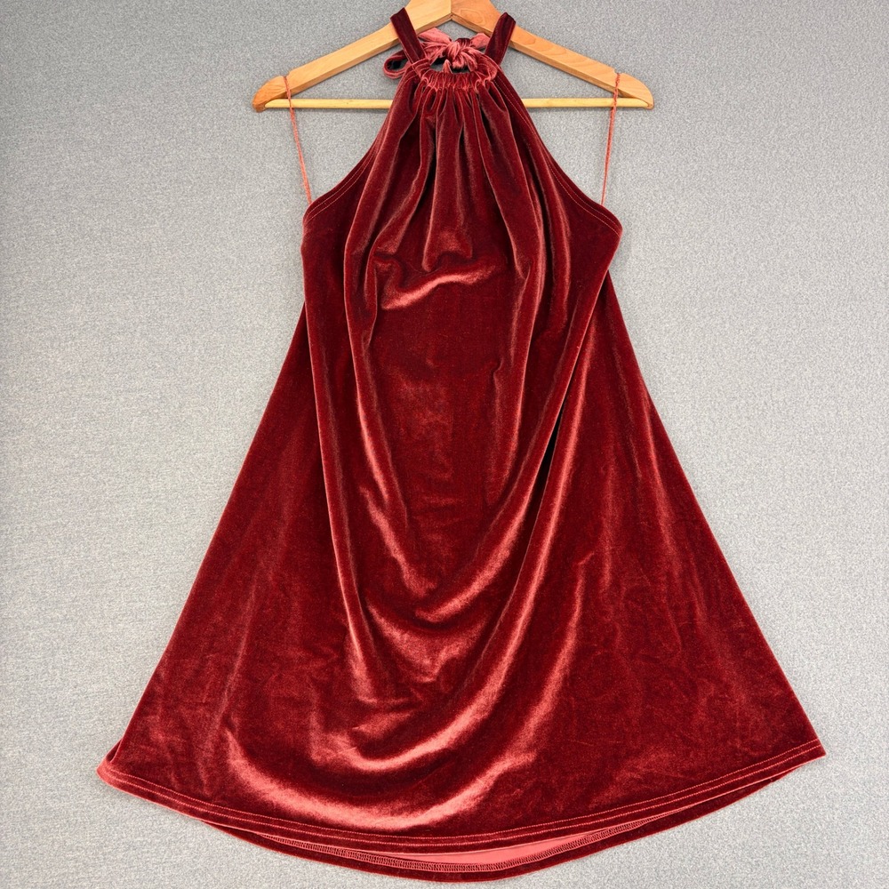 Bishop + Young Dark Pink Rose Velvet Halter Neck Mini Dress Medium Holiday Party